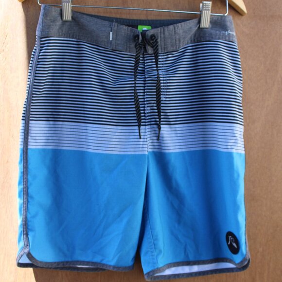 Quiksilver Board Shorts Men’s 29 Blue Gray Stripe Swim Trunks Surf Beachwear - Picture 1 of 4